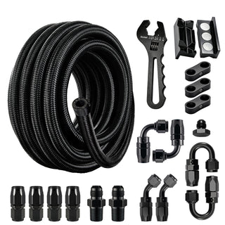 EVIL ENERGY 6/8/10AN Fuel Line Kit with Vise Jaw Pads & Wrench, 6/8/10AN Hose Braided Fuel Line Hose With Fitting Kit CPE 20FT