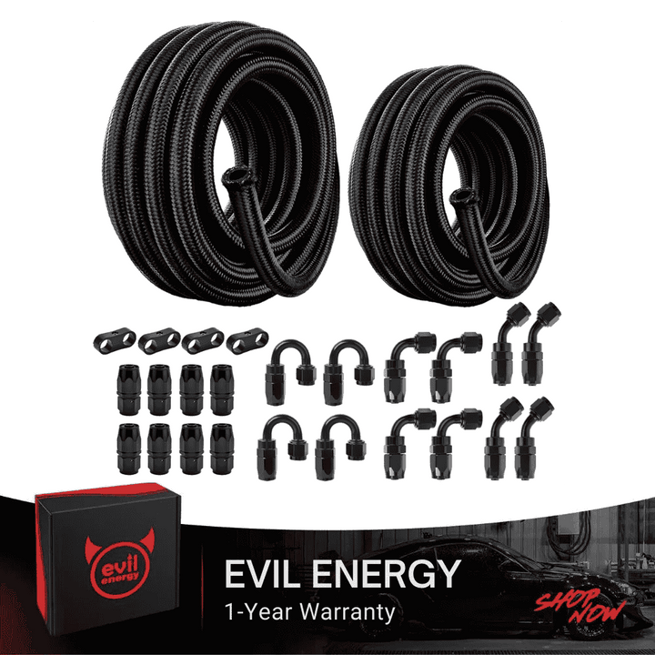 EVILENERGY EVIL ENERGY 2 Kit 6AN 8AN Fuel Line Kit 40FT with 24PCS Fitting Kit, 6AN Hose 8AN Hose, Nylon Braided CPE Fuel Line Hose