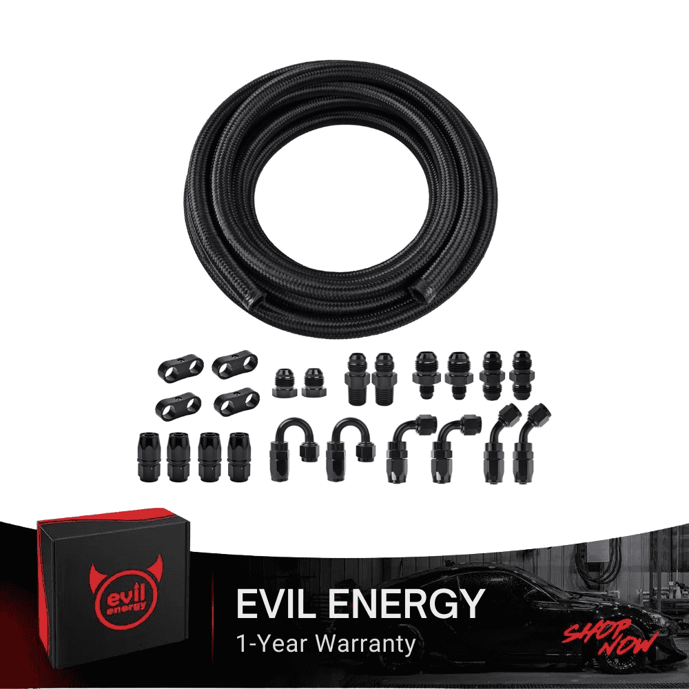 EVIL ENERGY 20FT CPE Fuel Line Kit, AN4/6/8/10 Nylon Braided Fuel Line Hose with Fittings Kit - EVILENERGY