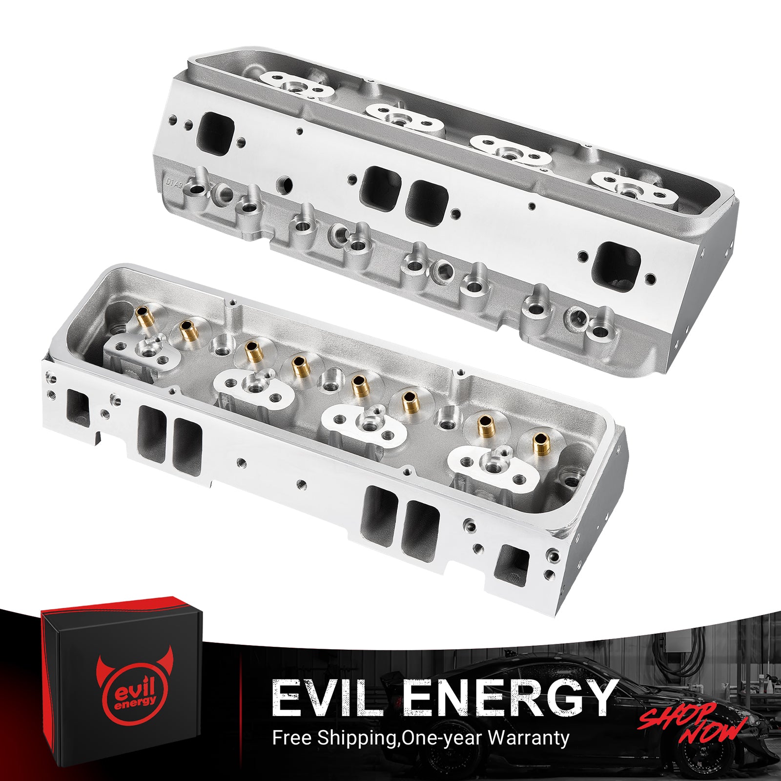 EVIL ENERGY Cylinder Head Pair for SBC Engines - Free Shipping + One - Year Warranty