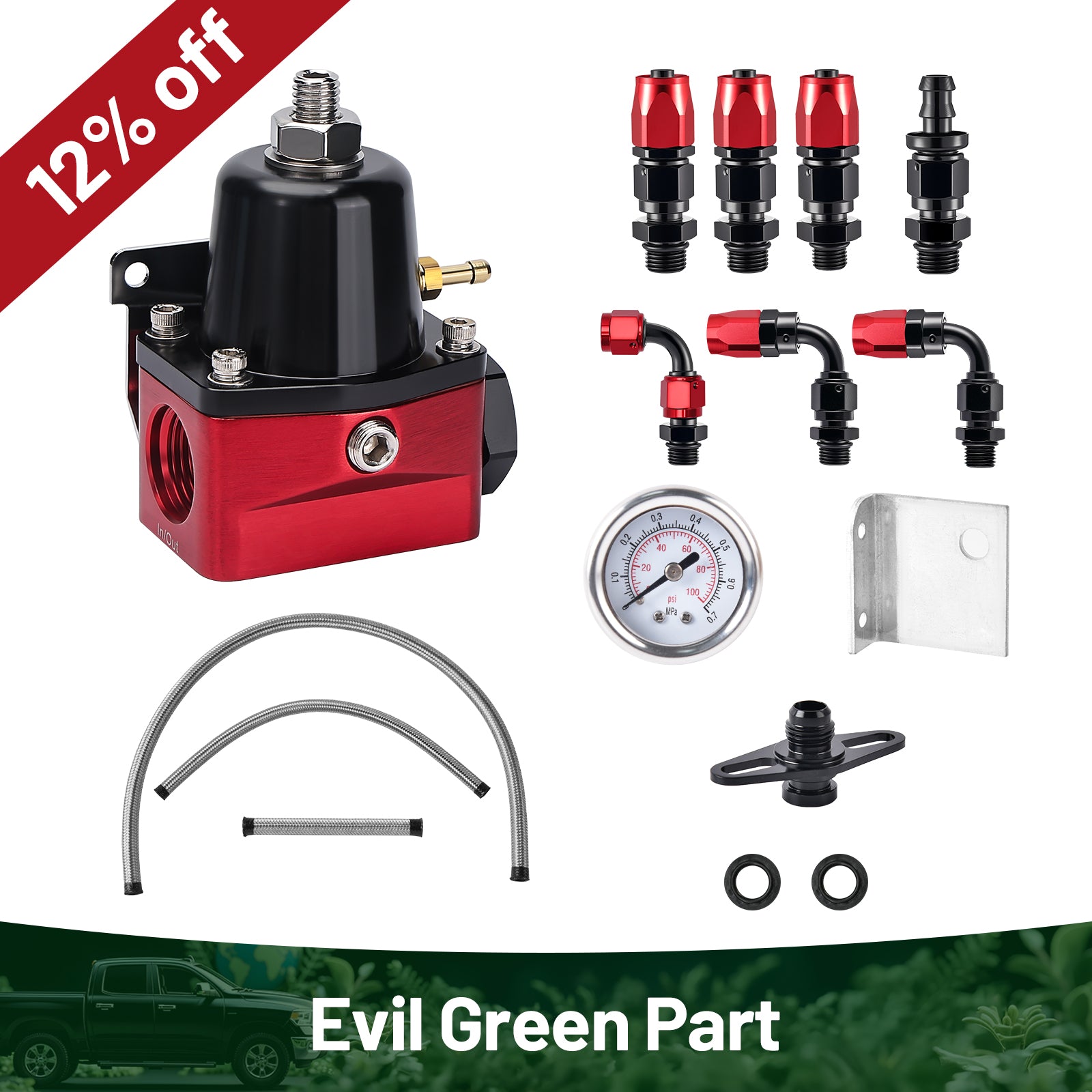 TOP11 Black AN6/AN8 Adjustable Fuel Pressure Regulator With Boost Gauge - EFI Compatible
