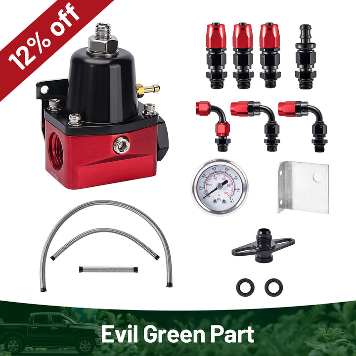 EVIL ENERGY Eco-Friendly Fuel Pressure Regulator 6AN EFI Bypass Return Adjustable 30-70psi Black&Red - EVILENERGY
