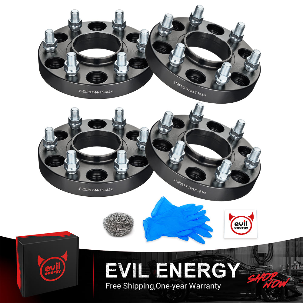 EVIL ENERGY 6x139.7mm 1inch Wheel Spacers for Chevrolet & GMC Trucks (1999 - 2013) 4 - Piece Set with 14x1.5 Bolts, 78.1 Hub Bore - EVILENERGY