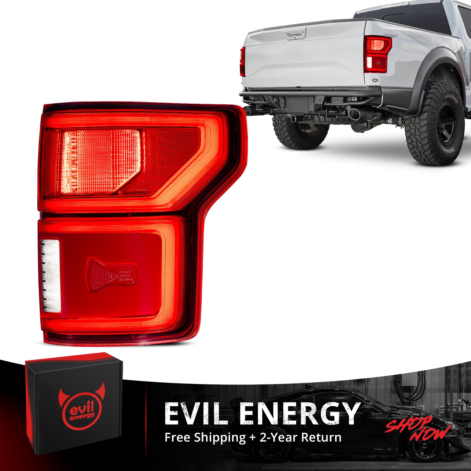 EVIL ENERGY Fit For Ford F150 2018-2020 LED Tail Light with Blind Spot Right Passenger Side Taillight Rear Brake Lamp Signal Assembly (Module NOT Included) - EVILENERGY