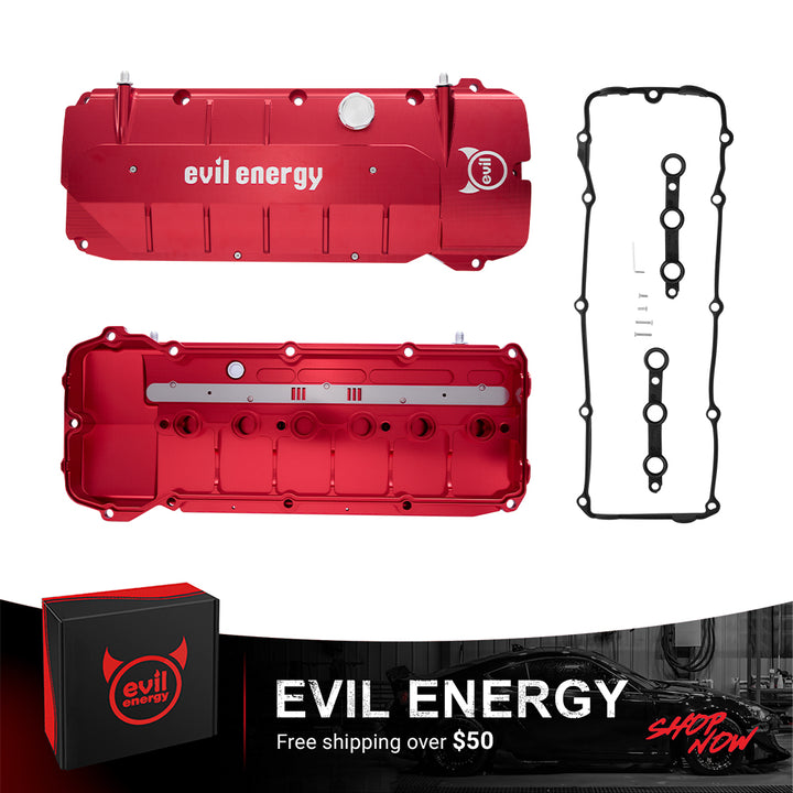 EVIL ENERGY Red CNC Billet Aluminum Valve Cover - For BMW E46 E60 M52 M54, Heat Dissipation & Engine Bay Upgrade - EVILENERGY