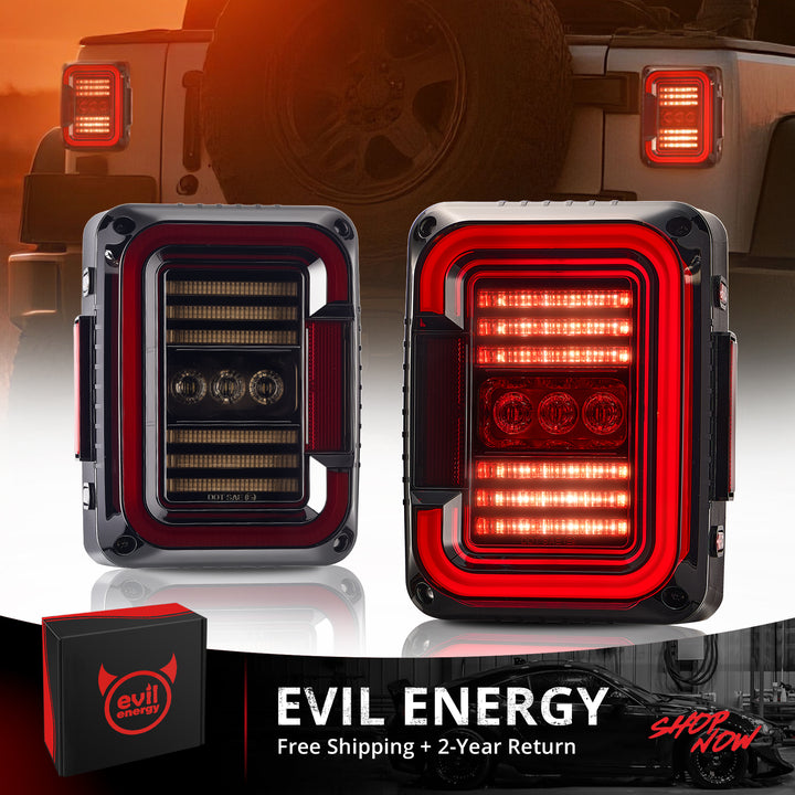 EVIL ENERGY Fit For 2007-2018 Jeep JK JKU LED Tail Lights, Unique C Shaped Design Smoked Lens, 20W Reverse Lights, Built-in EMC, DOT Compliant,2 PCS - EVILENERGY