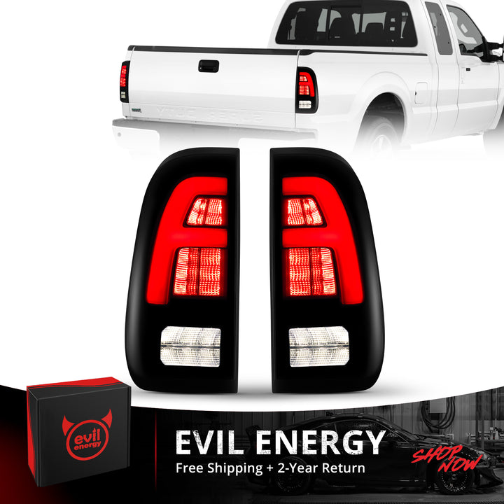 EVIL ENERGY Fit for 2008-2016 Ford F250 F350 F450 LED Taillights , New Upgrade F Fashion Style, Rear Brake Stop/Reverse Lights/Running Lights/Turn Signal Tail Lamp (2PCS, Passenger & Driver Side) - EVILENERGY
