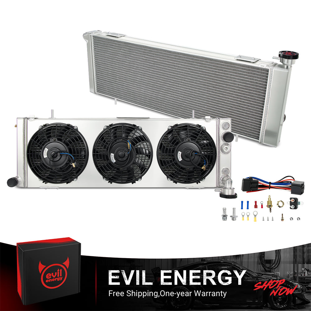 EVIL ENERGY 3-Row Aluminum Radiator Kit – Free Shipping, 1-Year Warranty, Includes Radiator, Fans & Accessories