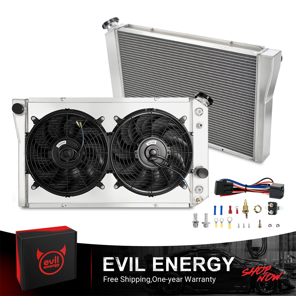 EVIL ENERGY 3-Row Aluminum Radiator Kit – Includes dual fans, wiring, hardware, free shipping & 1-year warranty