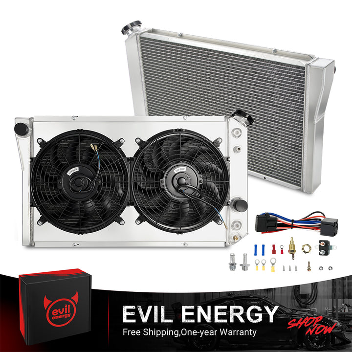 EVIL ENERGY 3-Row Aluminum Radiator Kit – Includes dual fans, wiring, hardware, free shipping & 1-year warranty