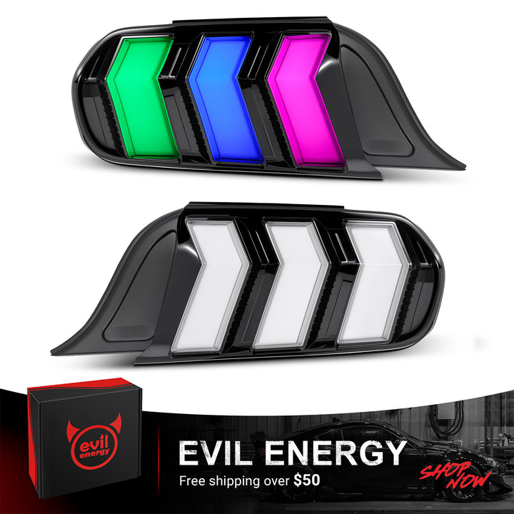EVIL ENERGY Fit For 2015-2023 Ford Mustang RGB LED Tail Light Assembly, Sequential Start-up Animation DRL Turn Signals Rear Lamp Set, 2 PCS (Driver and Passenger Side) - EVILENERGY