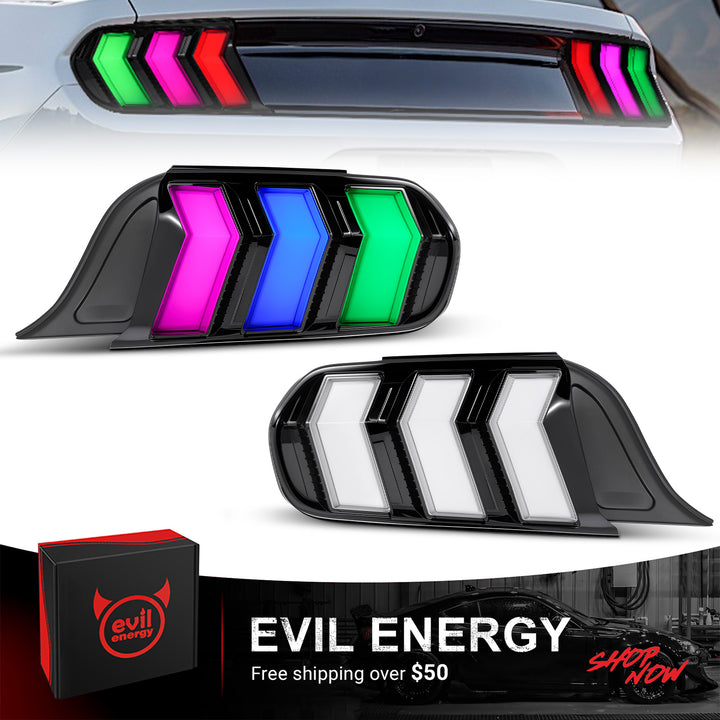 EVIL ENERGY Fit For 2015-2023 Ford Mustang RGB LED Tail Light Assembly, Sequential Start-up Animation DRL Turn Signals Rear Lamp Set, 2 PCS (Driver and Passenger Side) - EVILENERGY