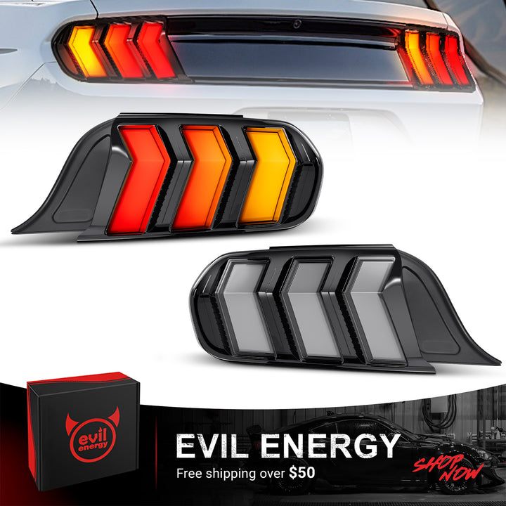 EVIL ENERGY Fit For 2015-2023 Ford Mustang LED Tail Lights Assembly、Rear Brake Lamp w/Sequential Signal Light、Black Housing Smoked Lens, 2 PCS (Driver and Passenger Side) - EVILENERGY