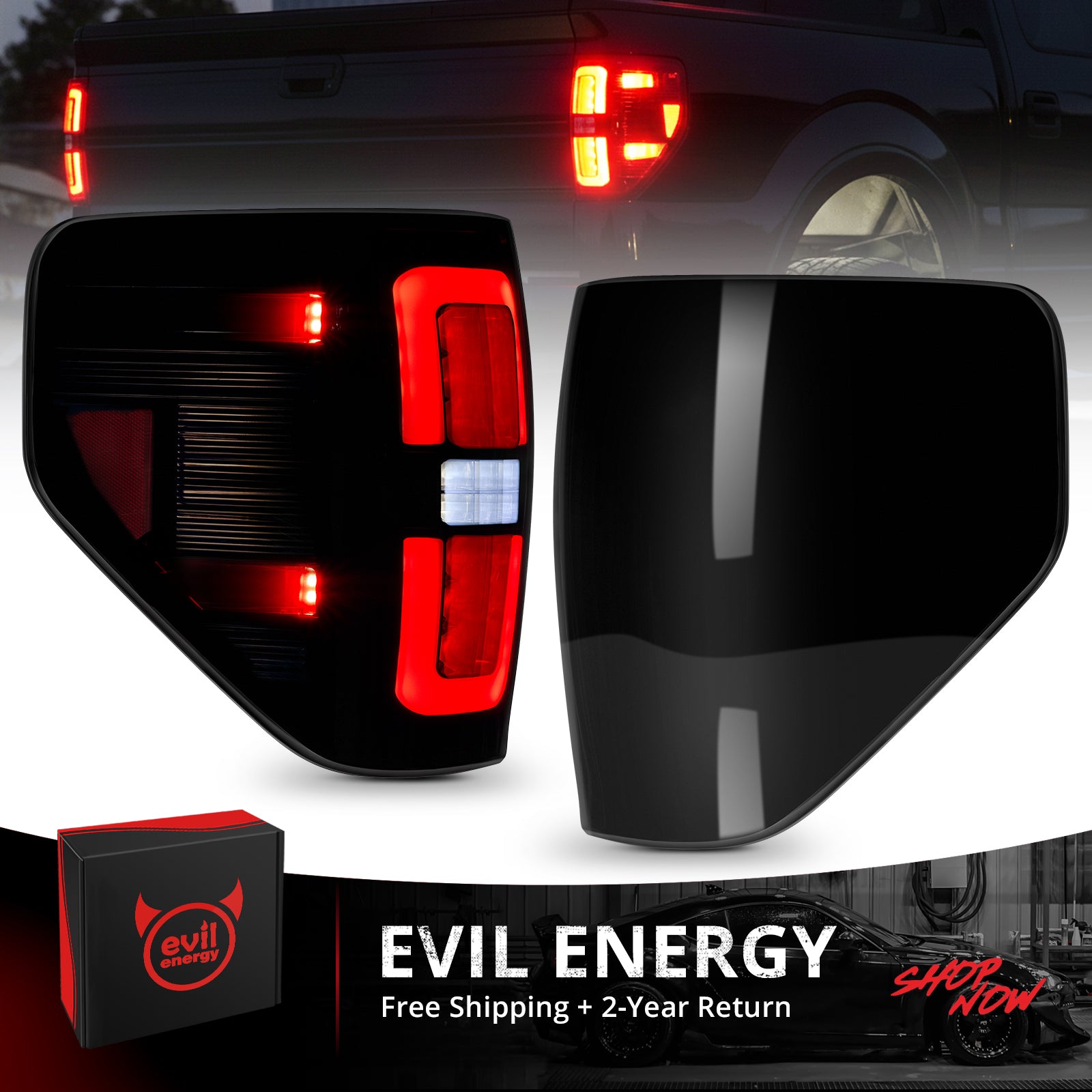 EVIL ENERGY Fit for Ford F150 2009-2014 Full LED Taillights , New Upgrade Smoked Black Rear Brake Stop/Reverse Lights/Parking Lights/Turn Signal Tail Lamp (2PCS, Passenger & Driver Side) - EVILENERGY