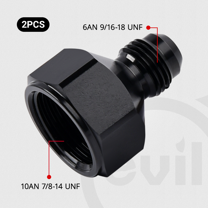 A 10AN to 6AN adapter fitting, included with the EVIL ENERGY Fuel Cell Gas Tank Kit to connect the 6AN PTFE Fuel Line to the tank's AN10 outlets.