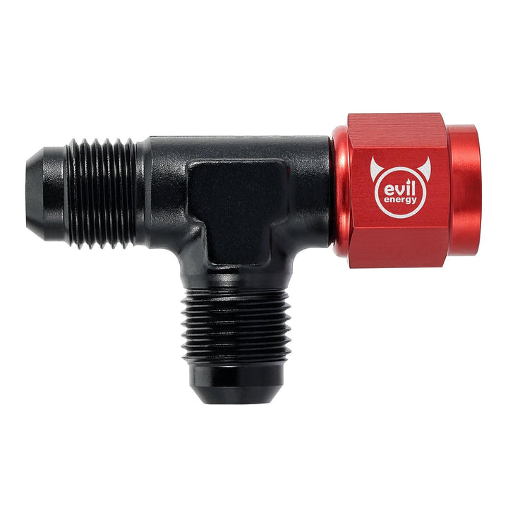 EVIL ENERGY FLARE MALE TEE RED&BLACK FITTING ADAPTER WITH FEMALE SWIVEL ON RUN(3/4/6/8/10AN) - EVILENERGY