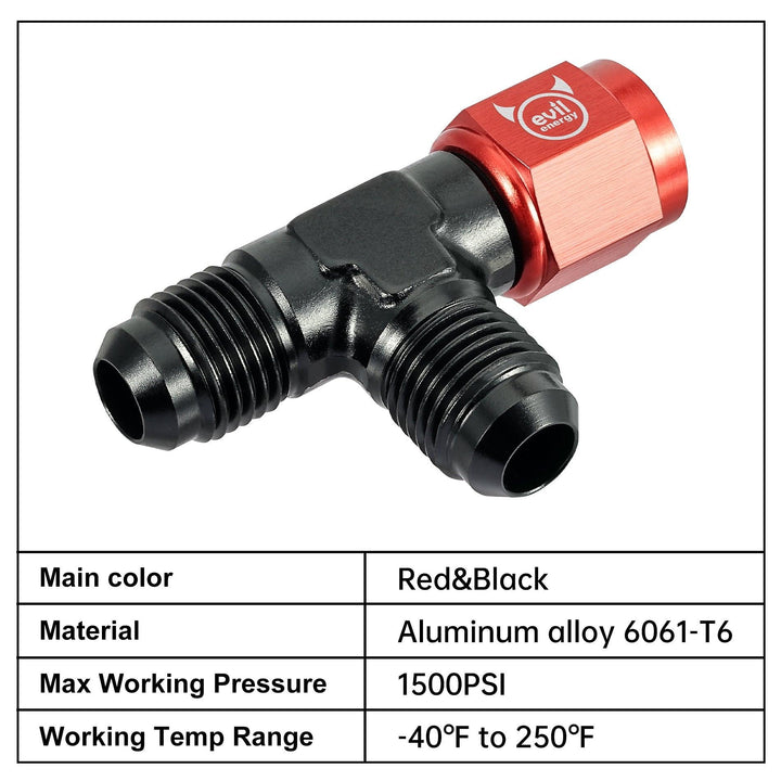 EVIL ENERGY FLARE MALE TEE RED&BLACK FITTING ADAPTER WITH FEMALE SWIVEL ON RUN(3/4/6/8/10AN) - EVILENERGY