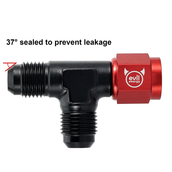 EVIL ENERGY FLARE MALE TEE RED&BLACK FITTING ADAPTER WITH FEMALE SWIVEL ON RUN(3/4/6/8/10AN) - EVILENERGY