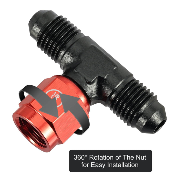EVIL ENERGY AN Male Tee Fitting Adaptor with Female Swivel on Side Red&Black(4/6/8/10AN) - EVILENERGY
