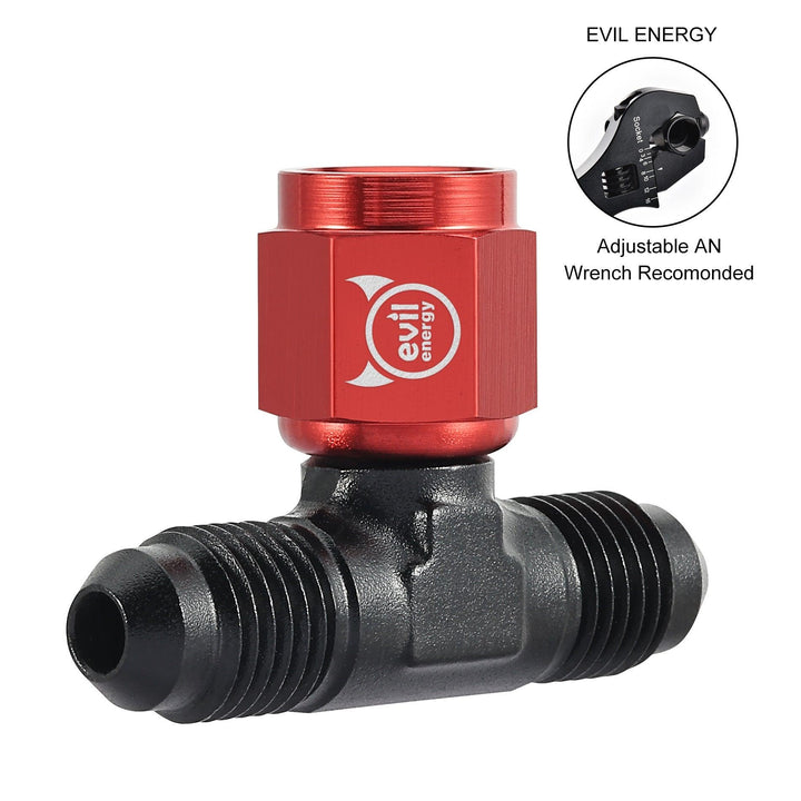 EVIL ENERGY AN Male Tee Fitting Adaptor with Female Swivel on Side Red&Black(4/6/8/10AN) - EVILENERGY