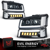 EVIL ENERGY LED Headlights Assembly DOT Approved with DRL Turn Signal High/Low Sealed Beam Side Marker Compatible with 2003-2006 Chevy Silverado Avalanche