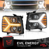 EVIL ENERGY Headlights assembly for Chevy Silverado 1500 2500 HD 3500 HD 2007-2013, Headlight Assembly Pair with LED DRL Turn Signal & Clear Lens, Anti-Glare & Wateproof Head Light Assembly Set, Black
