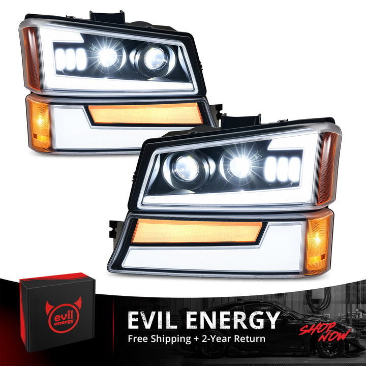 EVIL ENERGY LED Headlights Assembly DOT Approved with DRL Turn Signal High/Low Sealed Beam Side Marker Compatible with 2003-2006 Chevy Silverado Avalanche - EVILENERGY