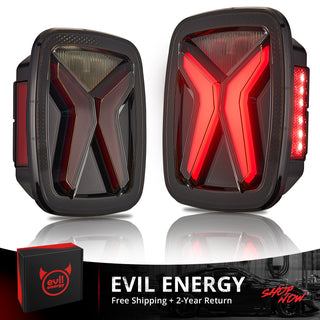EVIL ENERGY Fit For 1997-2006 Jeep Wrangler CJ YJ TJ Trucks LED Tail Lights Assembly, New Upgrade DOT Smoke X Shape, Brake Turn Signal LED Rear License Plate Lights with Side Markers - EVILENERGY