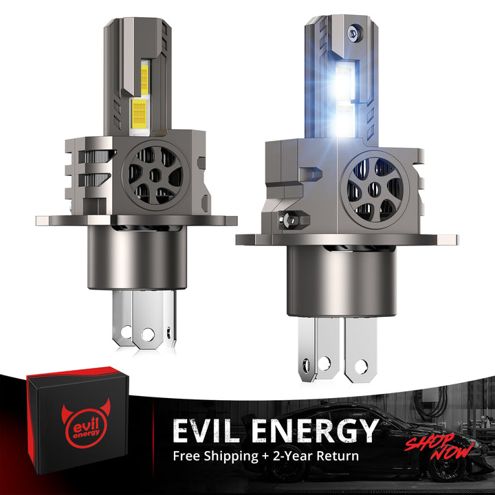 EVIL ENERGY Brightest S550 H4/9003/HB2 Dual Light Source 130W 6500K White 40000LM IP68 LED Headlight Bulbs 2Pcs - EVILENERGY