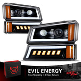 EVIL ENERGY LED Headlights Assembly DOT Approved with DRL Turn Signal High/Low Sealed Beam Side Marker Compatible with 2003-2006 Chevy Silverado Avalanche