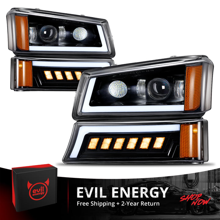 EVIL ENERGY LED Headlights Assembly DOT Approved with DRL Turn Signal High/Low Sealed Beam Side Marker Compatible with 2003-2006 Chevy Silverado Avalanche - EVILENERGY