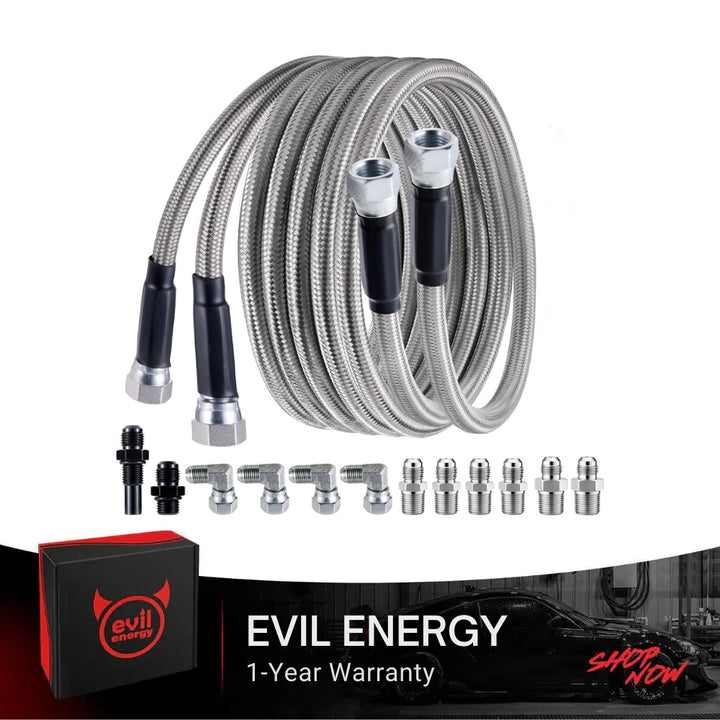 EVIL ENERGY 6AN PTFE Fuel Line Kit 70inch Transmission Fluid Oil Cooler Hose Line kit for 4L60E 4L80E,AN6 Stainless Steel Braided PTFE Fuel Hose Kit for TH350 TH400 700R4 TR6060 4R70W Ford C5 5.8FT - EVILENERGY