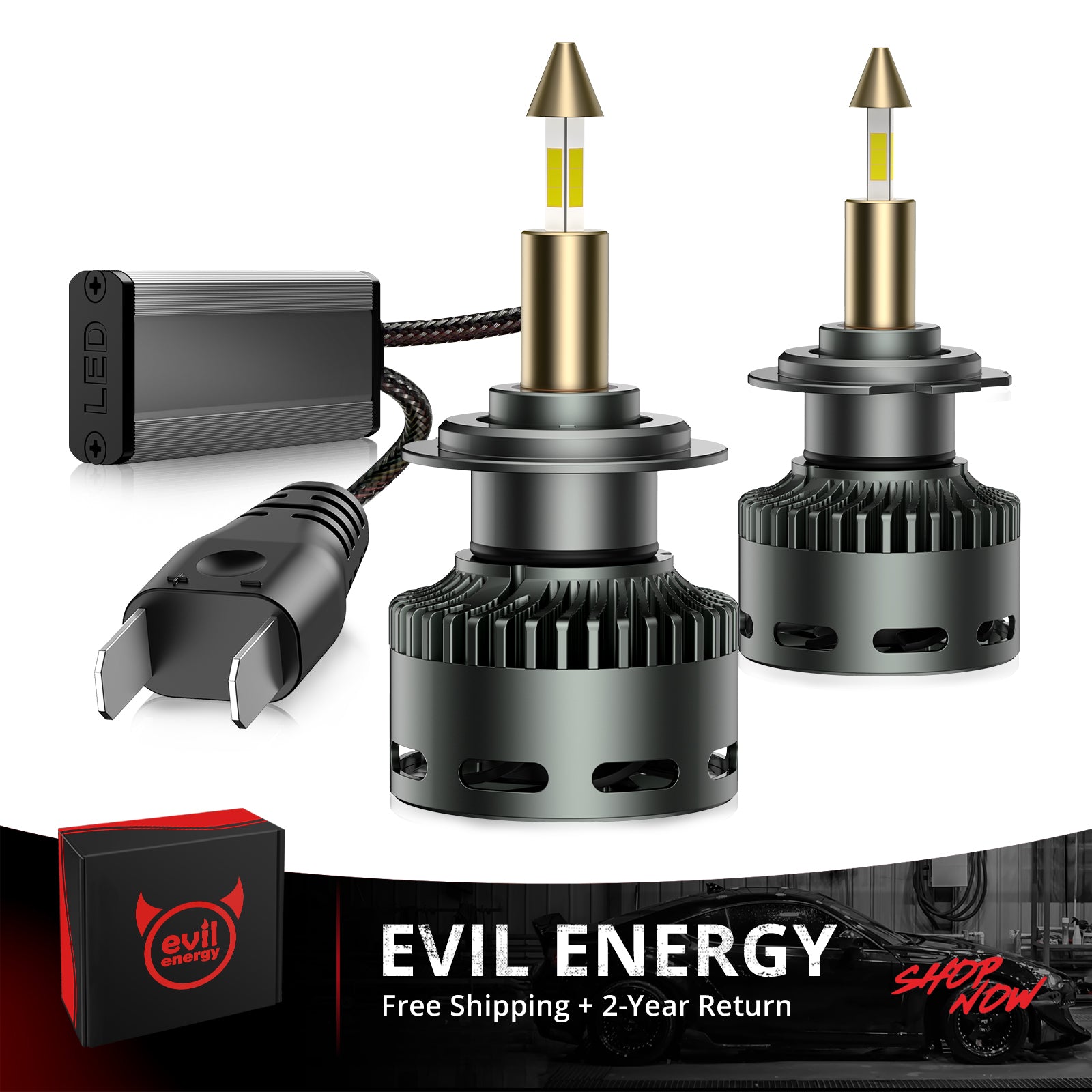 EVIL ENERGY RD09 Bullet 130W 360° Full IIlumination H7 6500K White 40000LM IP68 LED Headlight Bulbs 2 Pcs - EVILENERGY