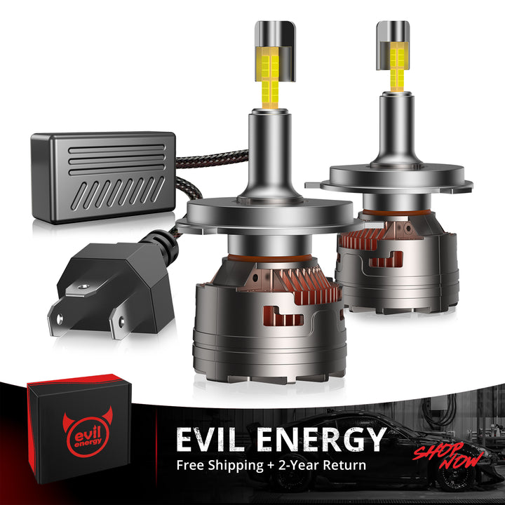 EVIL ENERGY V7 Brightest H4/9003/HB2 150W 360°Full Illumination LED Headlight Bulbs 900% Brighter Than Halogen and 50,000Hrs Lifespan - EVILENERGY