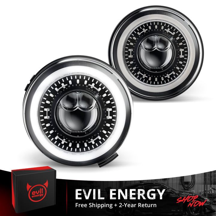 EVIL ENERGY New 1000% Bright Anti-glare 7 Inch Led Headlights Round Compatible with Jeep Wrangler JK JKU TJ LJ Chevy Ford GMC etc w/Starry DRL Start-up Gradient Halo Turn Signal H6024 DOT Hi/Lo Sealed Beam - EVILENERGY