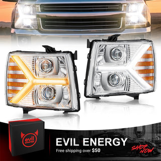EVIL ENERGY Headlights assembly for Chevy Silverado 1500 2500 HD 3500 HD 2007-2013, Headlight Assembly Pair with LED DRL Turn Signal & Clear Lens, Anti-Glare & Wateproof Head Light Assembly Set, Chrome - EVILENERGY
