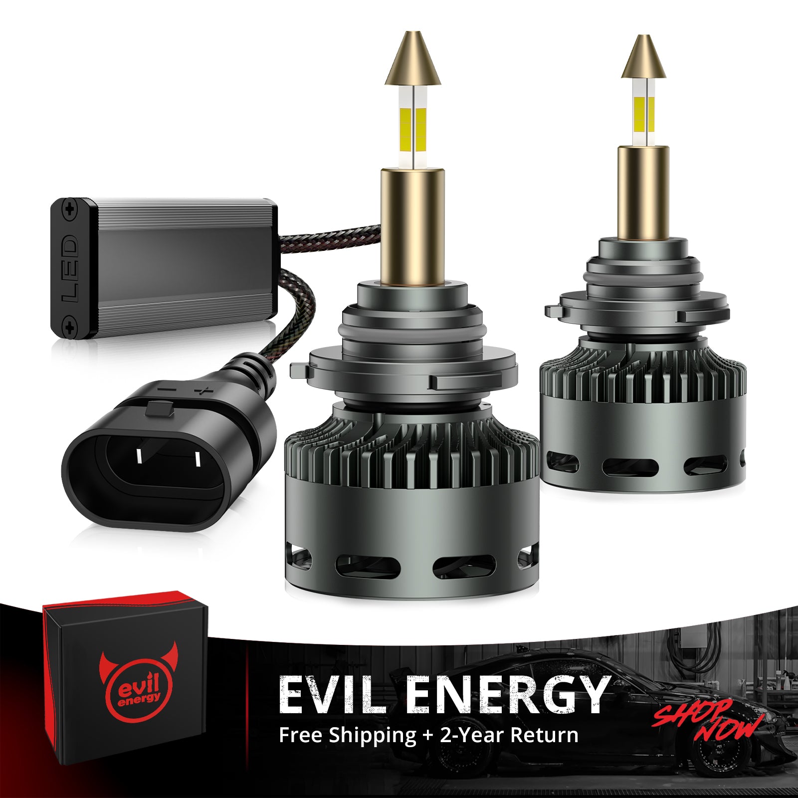 EVIL ENERGY RD09 Bullet 9005/9006 130W 360°Full Illumination LED Headlight Bulbs 900% Brighter Than Halogen and 60000Hrs Lifespan - EVILENERGY
