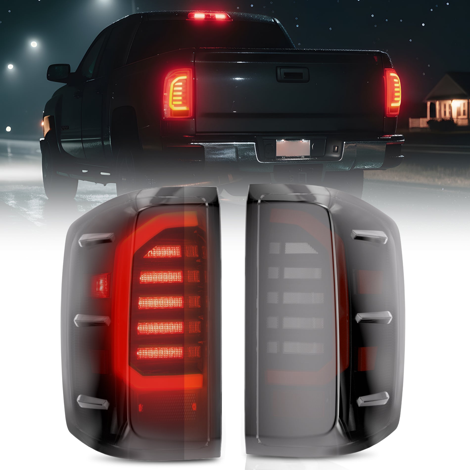 EVIL ENERGY LED Tail Lights Assembly for 2014-2019 Chevy Silverado 1500 2500 3500HD, Bright Smoked Tail Lights, IP67 Waterproof LED Tail Lights Rear Tail Lights Pair - EVILENERGY