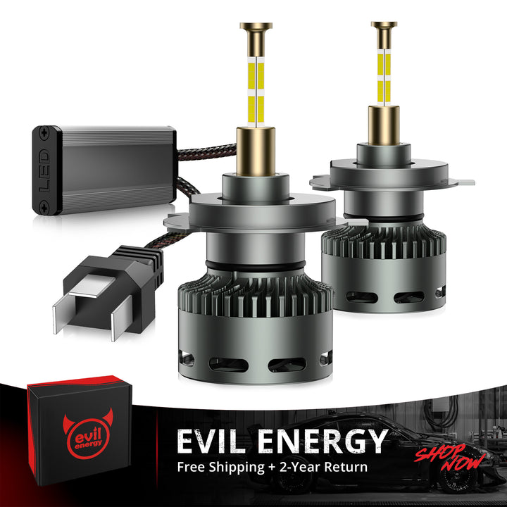 EVIL ENERGY RD09 Bullet 130W 360° Full IIlumination H4/9003/HB2 Dual Light Source 6500K White 40000LM IP68 LED Headlight Bulbs 2 Pcs - EVILENERGY