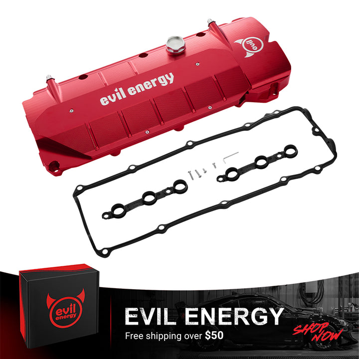 EVIL ENERGY Red CNC Billet Aluminum Valve Cover - For BMW E46 E60 M52 M54, Heat Dissipation & Engine Bay Upgrade - EVILENERGY