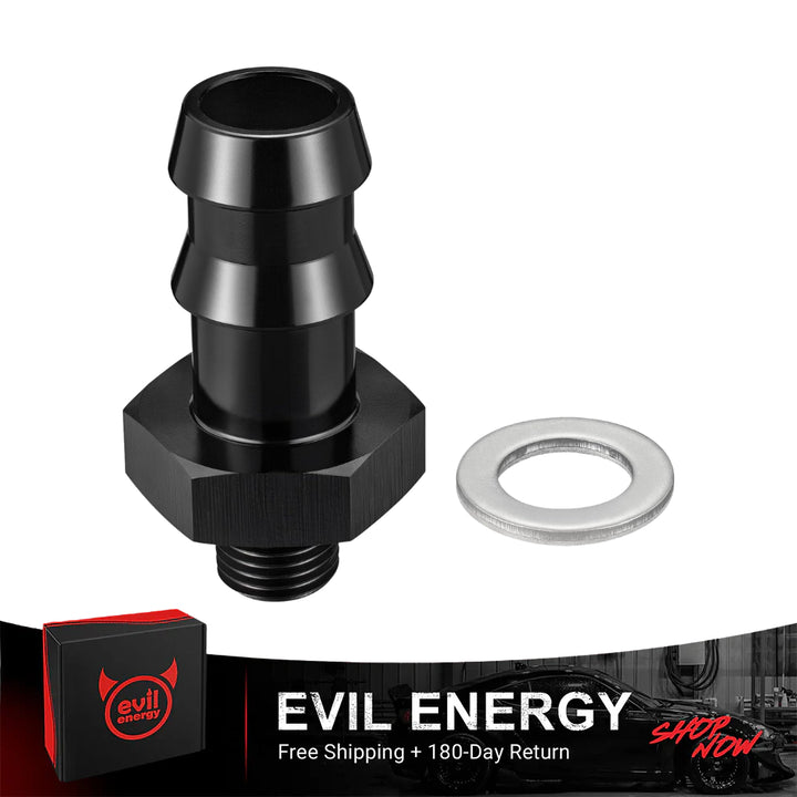 EVIL ENERGY Metric to Barb Fuel Pump Fitting Adapter – Aluminum Inlet/Outlet with Washer - EVILENERGY