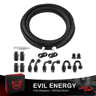 EVIL ENERGY 4/6/8/10/12AN PTFE Fuel Line Kit 16FT, AN6 E85 Braided PTFE Fuel Hose Line Kit Nylon Hose Black