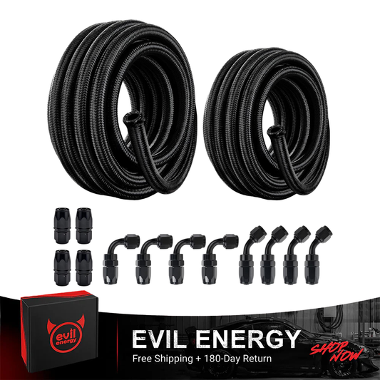 EVIL ENERGY Dual Size Fuel Line Kit (6AN + 8AN / 8AN + 10AN) – 20FT Nylon Braided CPE Hose with 12PCS AN Fittings Kit