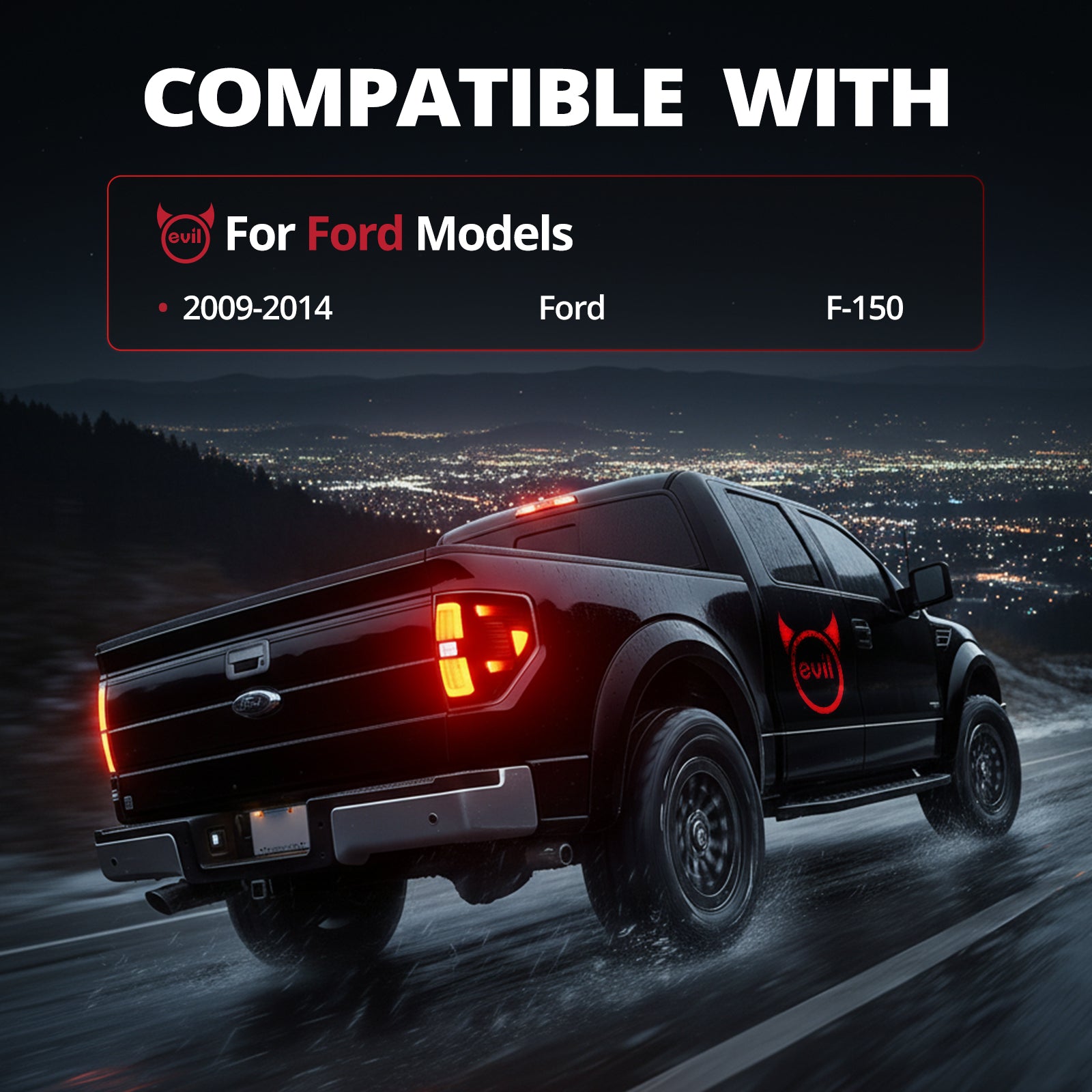 EVIL ENERGY Fit for Ford F150 2009-2014 Full LED Taillights , New Upgrade Smoked Black Rear Brake Stop/Reverse Lights/Parking Lights/Turn Signal Tail Lamp (2PCS, Passenger & Driver Side) - EVILENERGY