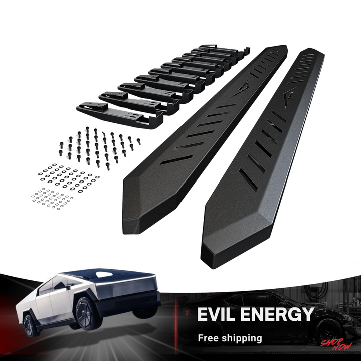 EVIL ENERGY Cybertruck Side Steps - 2PCS Heavy-Duty Running Boards, Anti-Slip Nerf Bars, No-Drill Bolt-On Installation, Rust-Proof Coating, 550LB Load Capacity - Tesla Cybertruck 2019-2025 - EVILENERGY