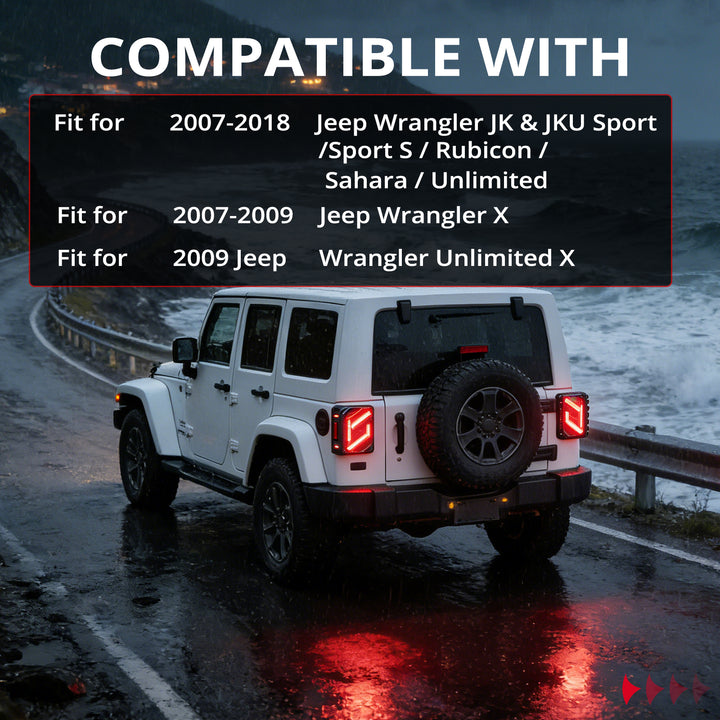 EVIL ENERGY Fit For 2007-2018 Jeep Wrangler JK JKU LED Tail Lights Kit, DOT Certified, Dark-Smoked, Turn Signal & Reverse, Z-Shaped for Sport Sahara Rubicon Unlimited X Taillights, 2 PCS - EVILENERGY