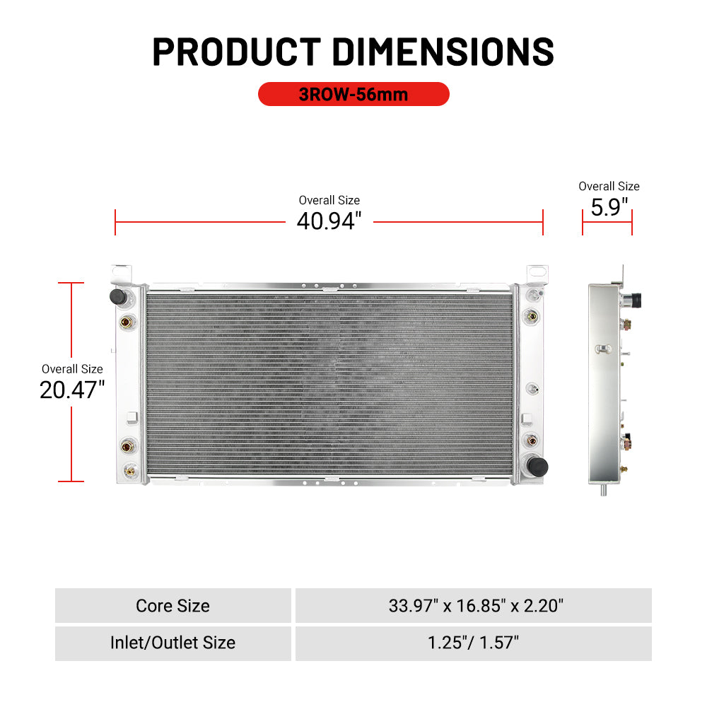 EVIL ENERGY Radiator | 3ROW-56mm | High-Performance Cooling | Fits 1999-2013 Silverado, Tahoe, GMC Sierra, Hummer H2 5.3L, 6.0L, 6.2L - EVILENERGY