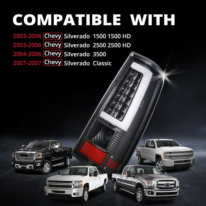 EVIL ENERGY Fit For Chevy Silverado 2003 2004 2005 2006 LED Tail Lights Assembly, Smoked Tail Lights Truck Rear Lamp Black 1 Pair - EVILENERGY