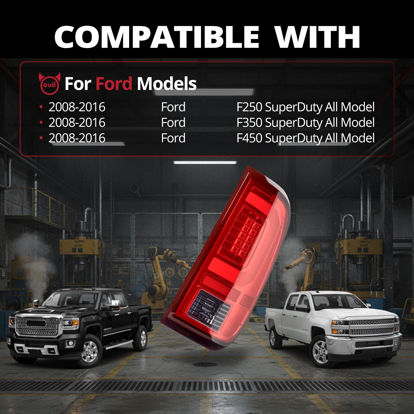 EVIL ENERGY Fit 2008 - 2016 Ford F250 F350 F450 SD Super Duty Shape LED Red Tail Light - EVILENERGY