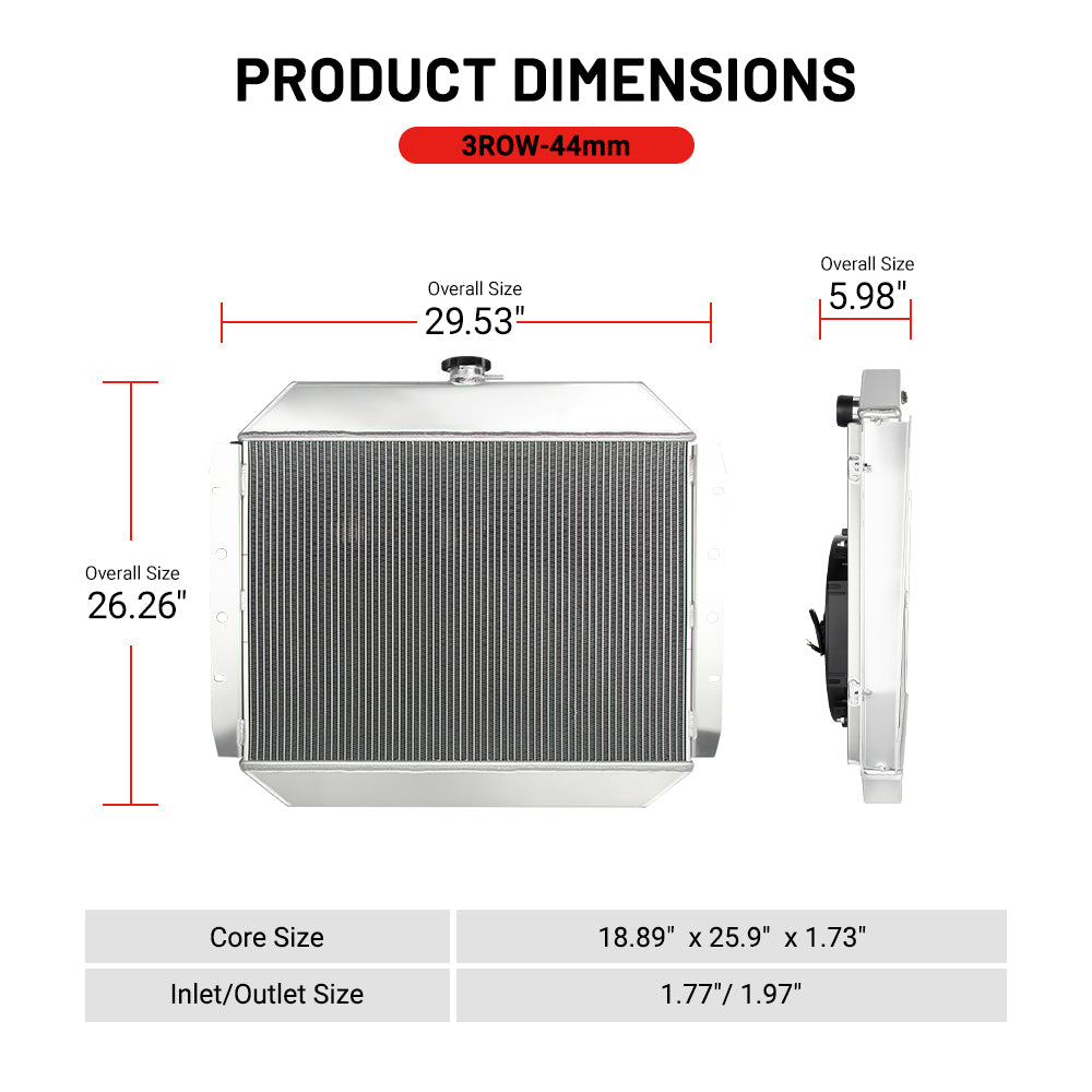 EVIL ENERGY 3ROW-44mm Aluminum Radiator 1966-1979 Ford Bronco & F-100/F-150/F-250/F-350 Series - EVILENERGY